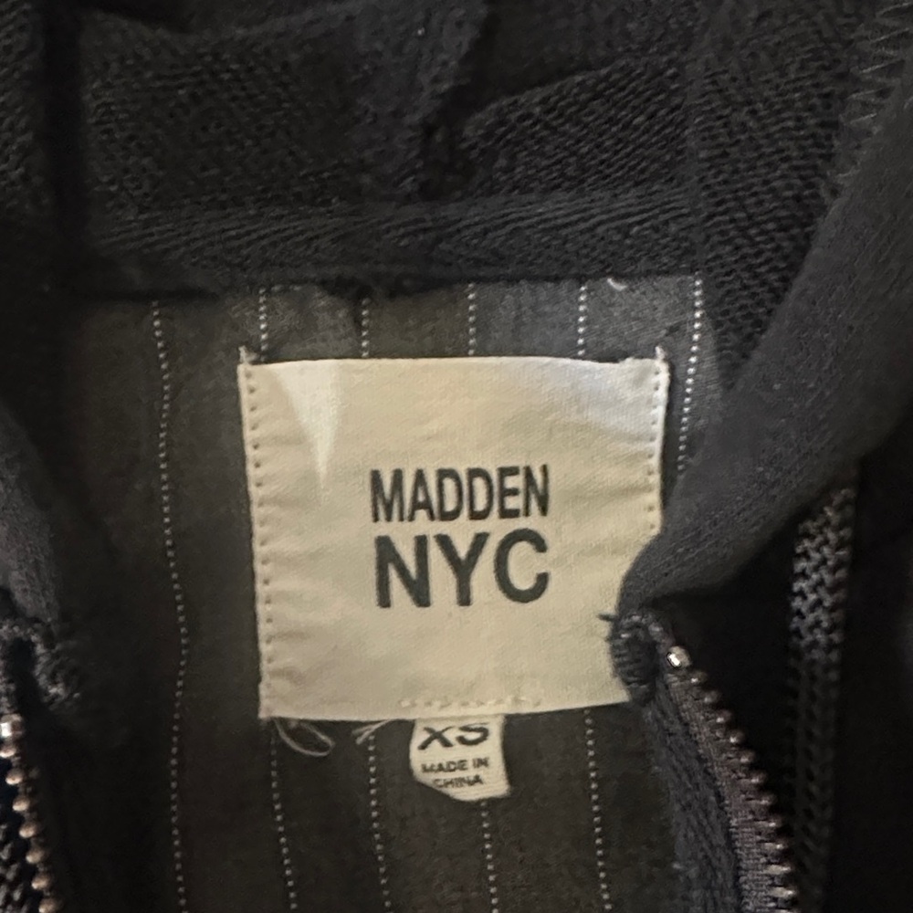 Women’s Two-in-One Black Pinstripe Cropped Jacket with Hood - Picture 3 of 5